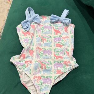 TBBC Animal Print Swimsuit with Blue Bows